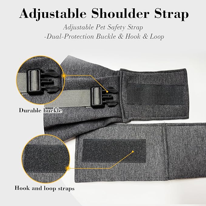 Dog Sling Carrier for Small Dogs Cats up to 15 lbs - Hands Free Puppy Carrier Bag (Plus Size L) - Ergonomic Padded Shoulder Strap & Safety Hook Based on Owner's Bust Length, Light Gray