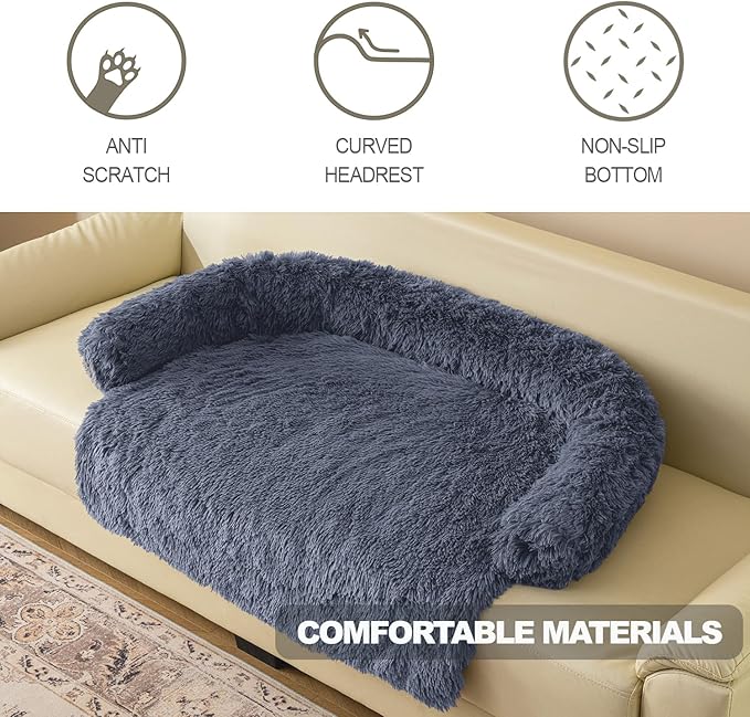 Tinaco Calming Dogs/Cats Bed Mats, Dog Pad Washable Removable Couch Cover, Plush Long Fur Mat for Pets, Waterproof Lining, Perfect for Small, Medium and Large Dogs and Cats (Navy Blue, 36"x31")