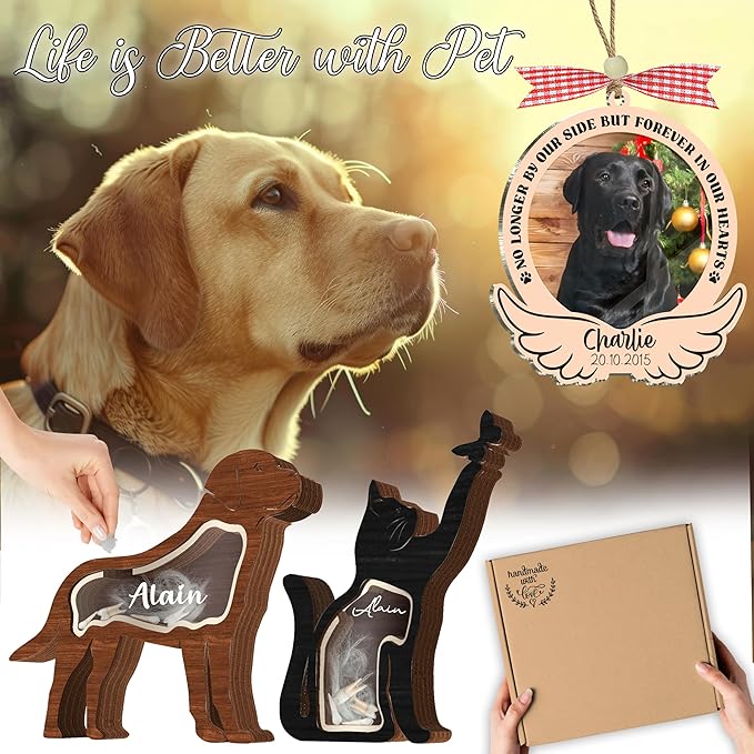 Personalized Golden Retriever Ashes Keepsake Box Wooden Pet Fur Gifts Unique Dog Shape Standable Table Decor Memorial Display Box for Small Urns Idea Gift Pet Lover Family Friend Storing Hair Teeth