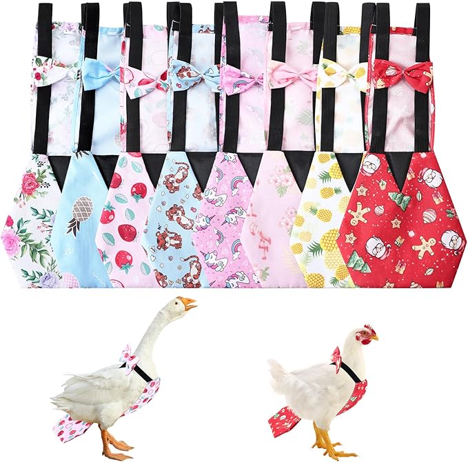 8 Pcs Chicken Diapers Bird Diaper Reusable Duck Diapers Waterproof and Adjustable Chicken Accessories Poultry(M)