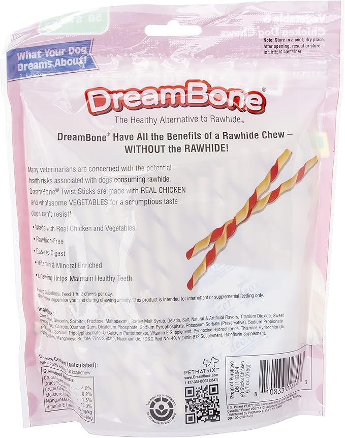 DreamBone Twist Sticks, Made with Real Chicken, Rawhide-Free Chews for Dogs, 50 Count (3 Pack)