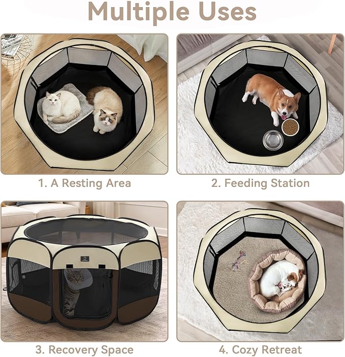 Portable Indoor Dog Playpen for Small Dogs & Puppies by A 4 Pet – 29.92" Pop-Up Soft Puppy Playpens with Bowl, Waterproof Floor, Calm Safe Space for Home, Travel & Daily Use