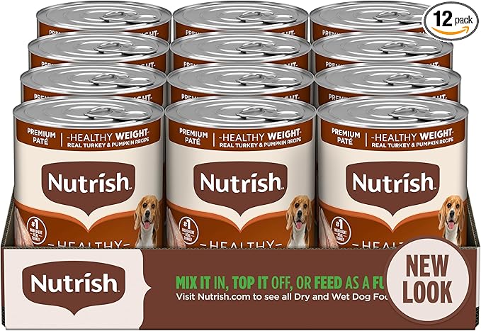 Nutrish Rachael Ray Weight Management Wet Dog Food Premium Paté Real Turkey & Pumpkin Recipe, 13 oz. Can, 12 Count