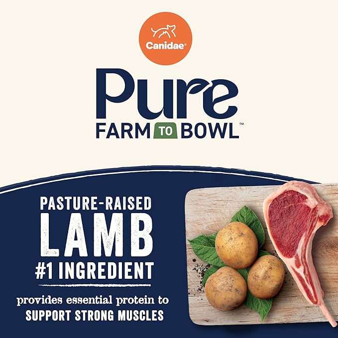 Canidae Pure Farm to Bowl Pasture-Raised Lamb with Goat & Venison Meals, Adult, Grain-Free Dry Dog Food, 4lb
