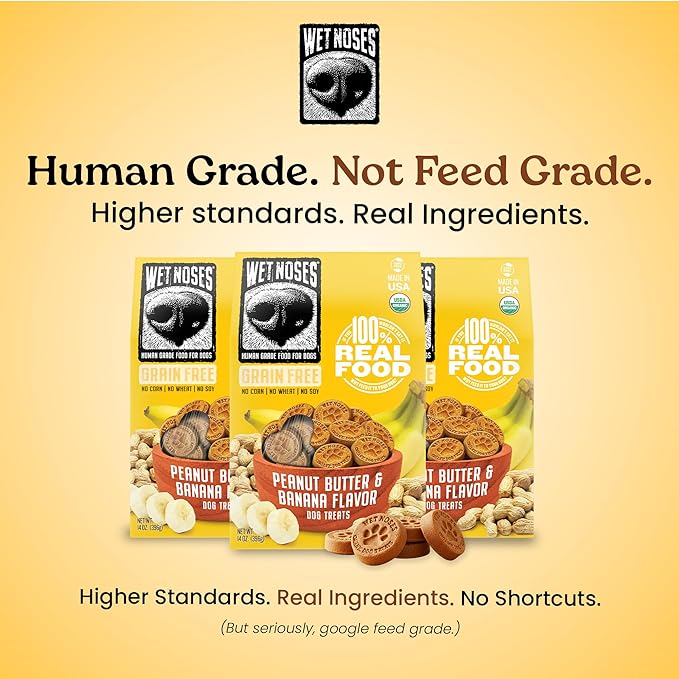 Wet Noses Organic Crunchy Dog Treats Grain Free – All-Natural, Human-Grade, Non-GMO, Healthy Training & Delicious Snacks for Dogs, All Dog Sizes & Breeds – Peanut Butter & Banana, 14oz (Single Pack)