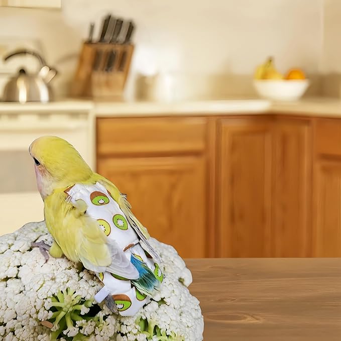 2Pcs Bird Diapers Bird Harness Flight Suits Diapers with 2Pcs 80 Inch Flying Leash Parrot Nappy Pigeon Pants Urine Wet Suit Costume for Cockatiel Conure Macaw Budgies Parakeet-Kiwi&Banana