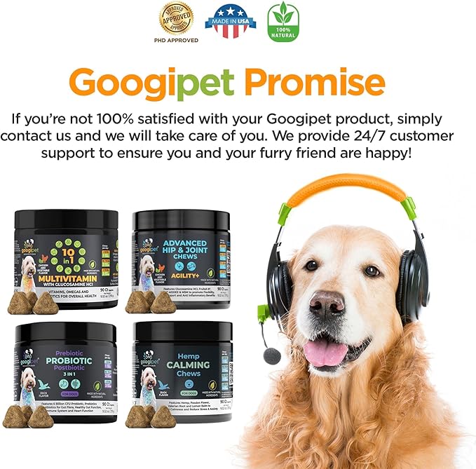 Googipet Premium Dog Multivitamin Chewable, Dog Vitamins and Supplements, Puppy Vitamins & Senior Dogs Probiotics for Gut Health + Vitamin C, Glucosamine for Dogs Joint Support (PB & Pumpkin Flavor)