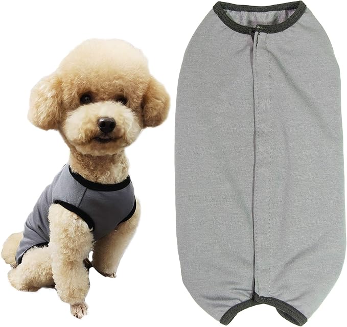 Dog’s Recovery Suit Post Surgery Shirt for Puppy, Wound Protective Clothes for Little Animals(Grey-XXS)