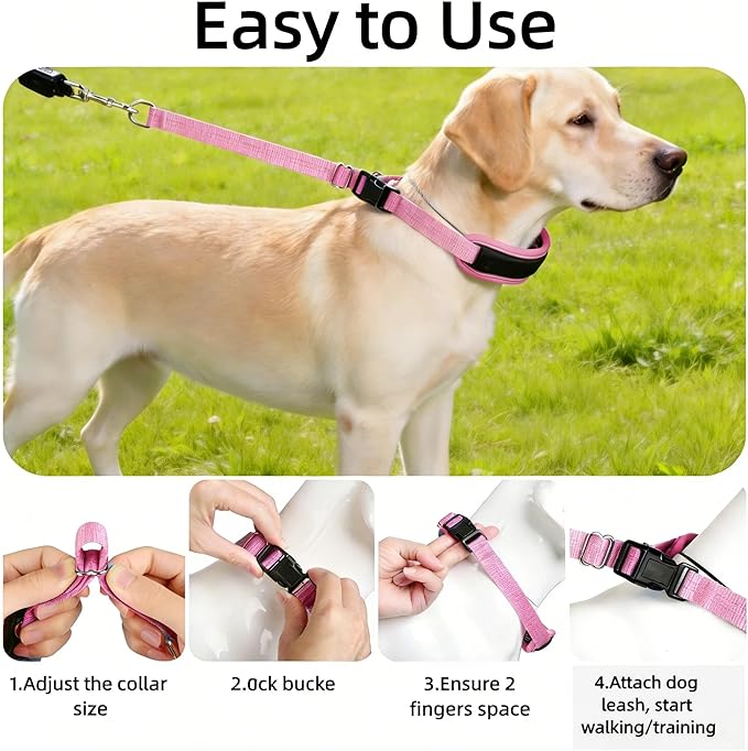 Lightweight Prong Collar for Dogs, Reflective No Pull Dog Collar | Adjustable Size Dog Pinch, Breathable Woven Fabric Air Grid Technology, Martingale Collar for Dogs Training（Pink-XL）