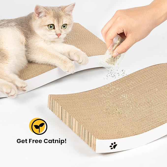 Cat Scratcher, Durable Scratch Pad, Corrugated Cardboard Scratching Board for Indoor Cats, Heavy Duty, Double-Sided Usability, Recyclable, with Catnip, Large, 1 Pack