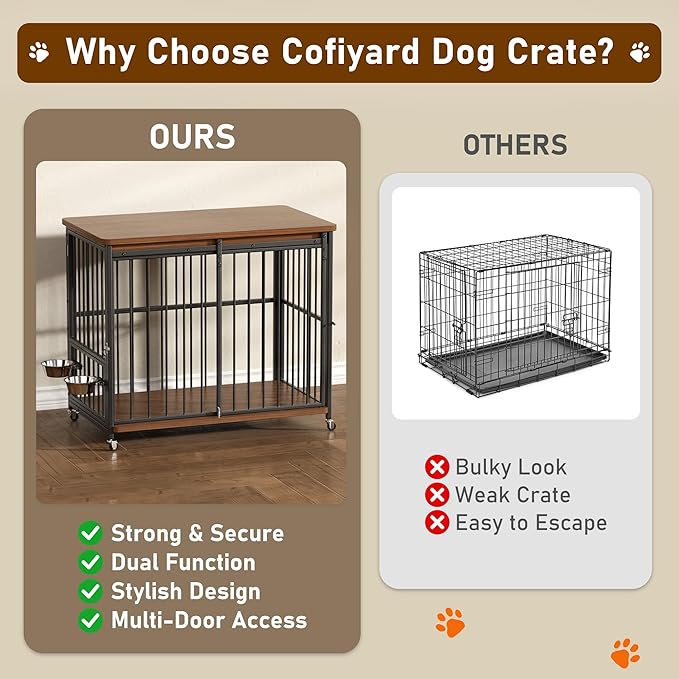 Dog Crate Furniture, 41’’ Wooden Dog Kennel Indoor with Sliding Front Door, Multi-Side Openings & Feeding Window Pet Cage House as TV Stand