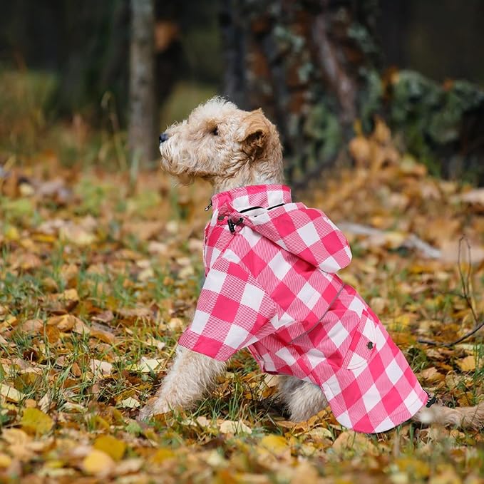 Dog rain Coat Waterproof Raincoat Puppy Jacket with Legs Buttons Zipper Hood Drawstring Fit for Yorkie Terrier Schnauzer Poodle Border Collie Labrador Golden Retriever 8lbs to 80lbs Pink XL