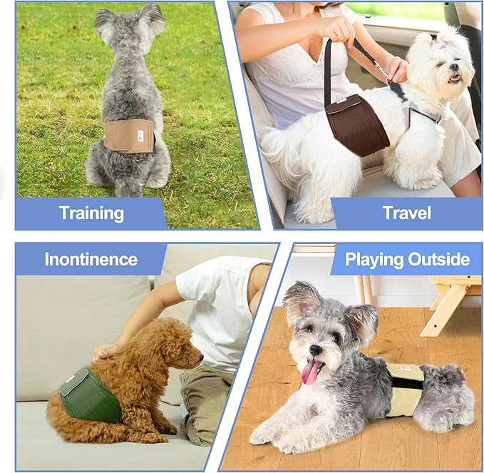 5 Pack Dog Diapers Male Reusable, Premium Belly Bands for Dogs, High Absorbing Male Dog Pee Wraps for Doggie in Incontinence or Excitable Urination Gray,Green,Brown XL