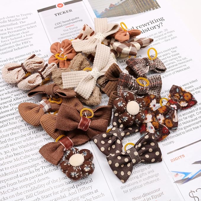 20pc Brown Small Dog Hair Bows - Mix Holiday Dog Hair Bows for Yorkie Puppies, Top Knot for Daily Use