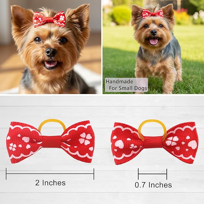 Puppy Dog Hair Bows: 2 inches with Rubber Bands Small Pet Grooming Girl Doggy Accessories 100pcs (50 Pairs)