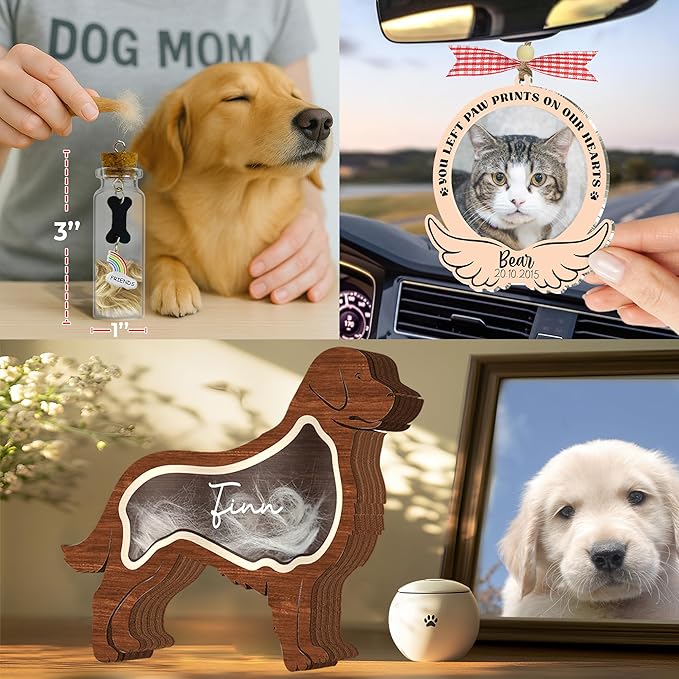 Personalized Golden Retriever Ashes Keepsake Box Wooden Pet Fur Gifts Unique Dog Shape Standable Table Decor Memorial Display Box for Small Urns Idea Gift Pet Lover Family Friend Storing Hair Teeth