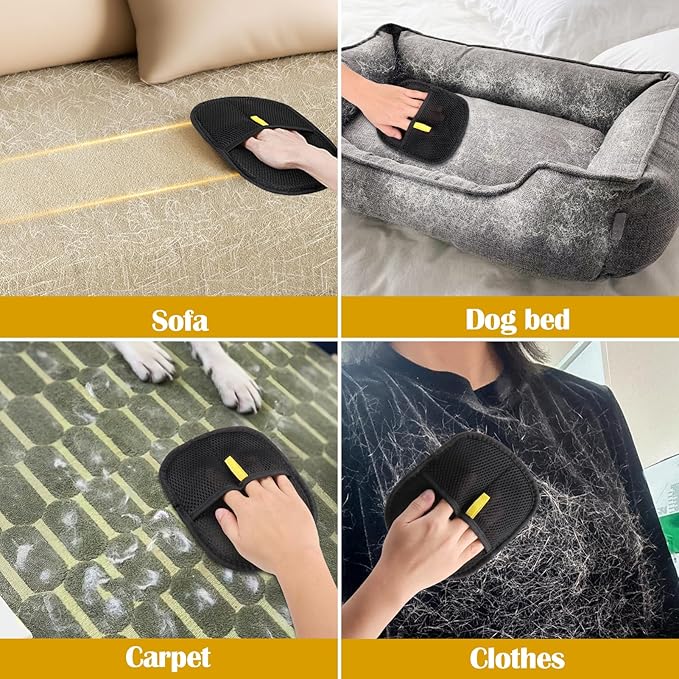 BABORUI Pet Hair Removal Glove - 3 Pack Pet Hair Remover Glove, Electrostatic Gloves Pet Hair Lint Rolls into Strips, Dog and Cat Hair Remover Tool for Furniture, Car, Couch, Carpet, Clothes