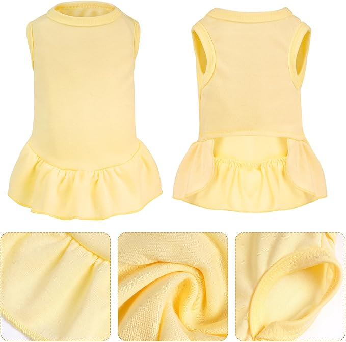 Dog Dresses Cat Skirt Solid Color Dog Clothes Summer Sleeveless Puppy Girl Clothes for Small Pet Dogs Cats (Yellow, Small)