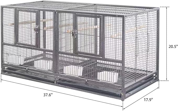 1F/2F/3F Stackable Center Divided Breeder Breeding Bird Flight Double Rolling Cage for Aviaries Canaries Cockatiels Lovebirds Finches Budgies Small Parrots. (White Vein, Cage Without Stand)