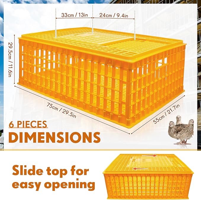 Sintuff Poultry Carrier Crate Plastic Chicken Transport Cage Bird Carriers Chickens Carrier Travel Crate Basket Box for Poultry Chicken Bird Duck Goose, 29.5 x 21.7 x 11.6 Inch (2 Pcs)