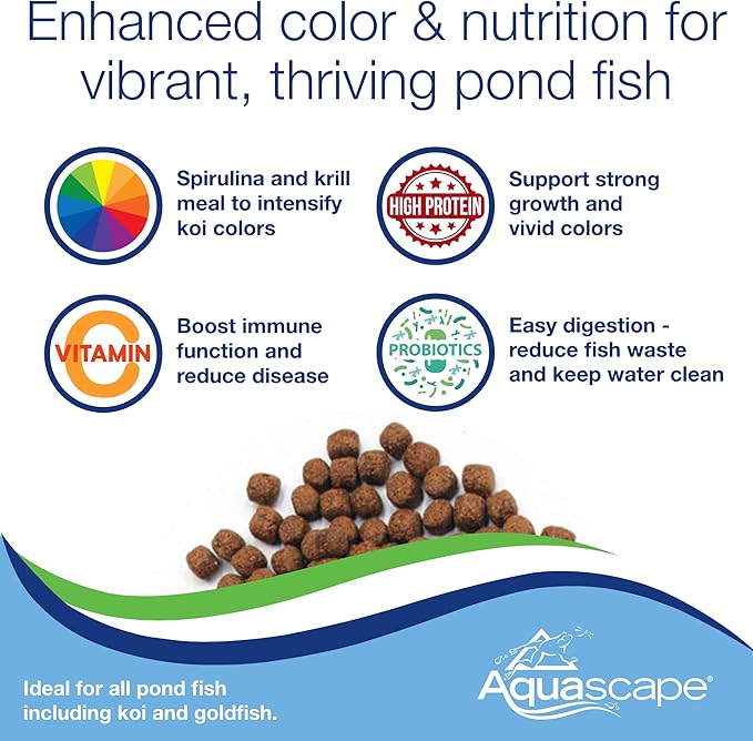 Aquascape Premium Color Enhancing Fish Food for Small to Medium Koi and Other Pond Fish, Medium Pellet, 2.2 Pounds | 98874