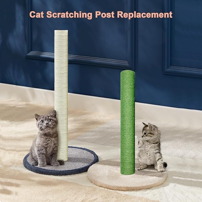 Cat Scratching Post Replacement for Cactus Cat Tree & Tower, Green 4 PCS 15.7in, Natural Sisal Replacement Parts with M8 Screws, Cute Green Cat Tree Refurbishment
