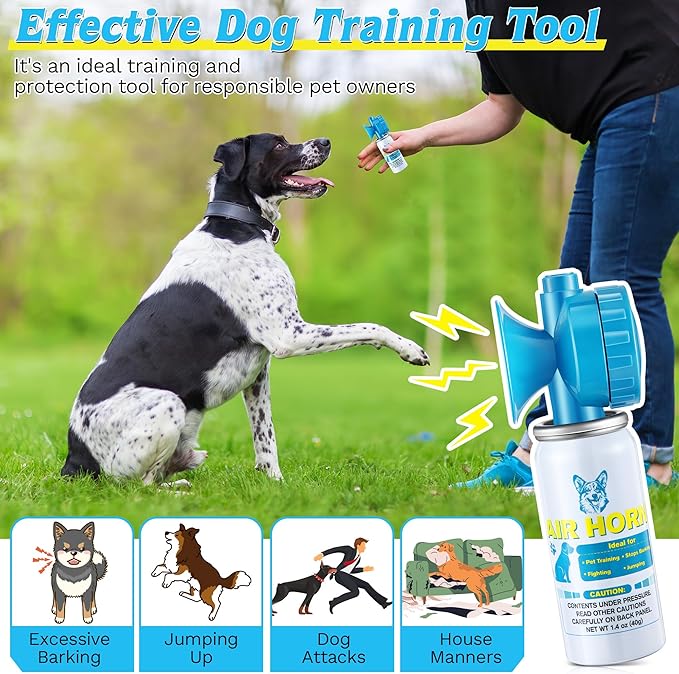 Air Horn, 1.4 oz 120 dB Loud Air Horns for Safety, for Coyotes and Aggressive Dog, Stops Attacking Fighting Barking Chasing, Effective Training Tool & Outdoor Safety Alarm, Blue(2 Pack)