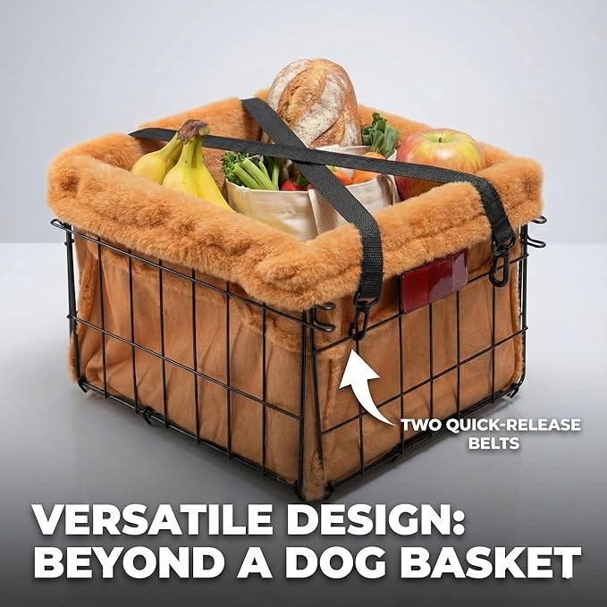 Xixter Pet Bike Basket with Liner & Mounting Hardware – Metal Wire Rear Bike Basket for Dogs & Cats – Comfortable Plush Bicycle Basket for Adult Bikes,Scooters – Secure Universal Rack Mount