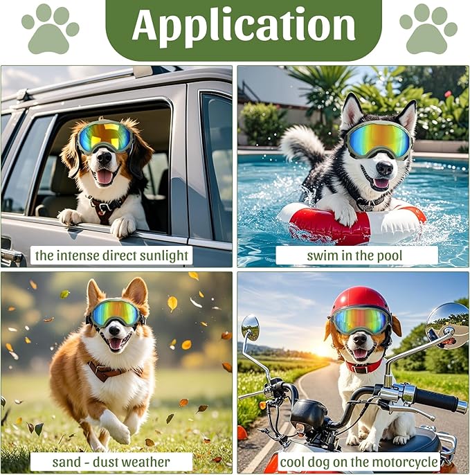 Middle Dog Goggles UV Protection, Dog Sunglasses Transparent Lens, Anti-Fog Snowproof Windproof, Suitable for Medium Dog Outdoor, for Dogs Eyes Protection, Green Box