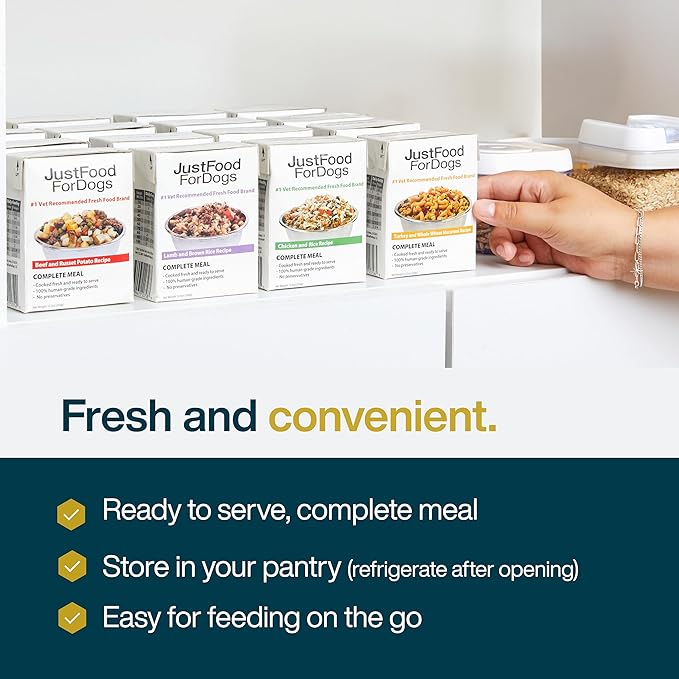 JustFoodForDogs Pantry Fresh Wet Dog Food, Complete Meal or Topper, Chicken & White Rice Human Grade Recipe - 12.5 oz (Pack of 6)