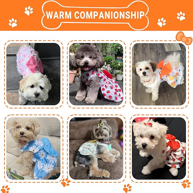 TAPBULL Dog Dresses, Fashionable Pet Dog Clothes, Cute Cat Birthday Dress Outfit (Orange/Red/Yellow/Blue/Pink 5-Pack), Small
