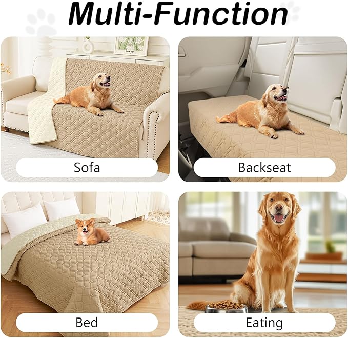 hyha Waterproof Dog Bed Blanket, Soft Pet Blankets, Waterproof Couch Cover for Dogs, Reversible Sofa Covers Washable for Furniture (52x82 Inch, Camel/Beige)