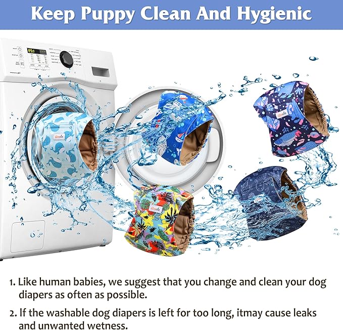 5 Pack Dog Diapers Male Reusable, Premium Belly Bands for Male Dogs, High Absorbing Dog Pee Wraps for Doggie in Incontinence or Excitable Urination and Training Hawaii L