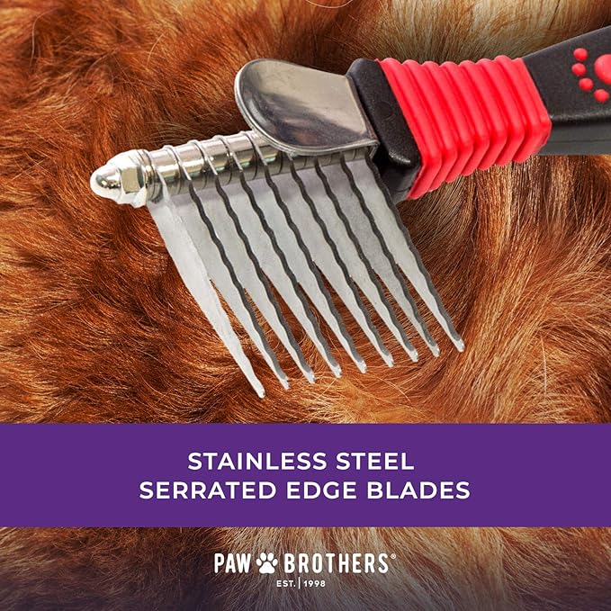 RYAN'S PET SUPPLIES Paw Brothers 9-Blade Dematting Tool for Dog Grooming, Professional Grade, Stainless Steel Blades, Comfort Grip, Gentle on Skin
