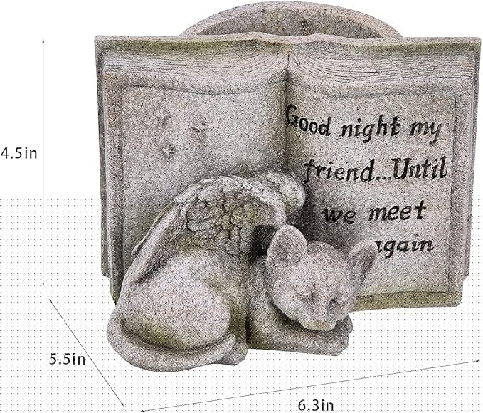 Cat Angel Memorial Stones, Sleeping Cat Grave Stone Markers Forever in Our Hearts. Cat Angel Figurine Outdoor Best for Deceased Pet Cat Polyresin, Stone Finish