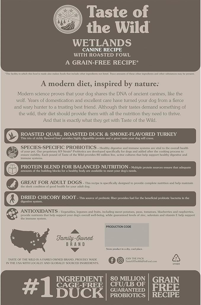 Taste of the Wild Wetlands Grain-Free Dry Dog Food with Roasted Fowl 14lb
