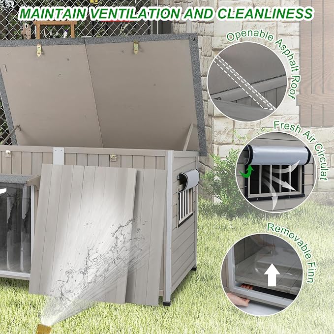 Big Dog House Outdoor Dog Houses for Large Dogs Outside with Adjustable Vent Window, Removable Floor, Easy Assembly for Medium to Large Dogs(55" L x 29" W x 35" H)