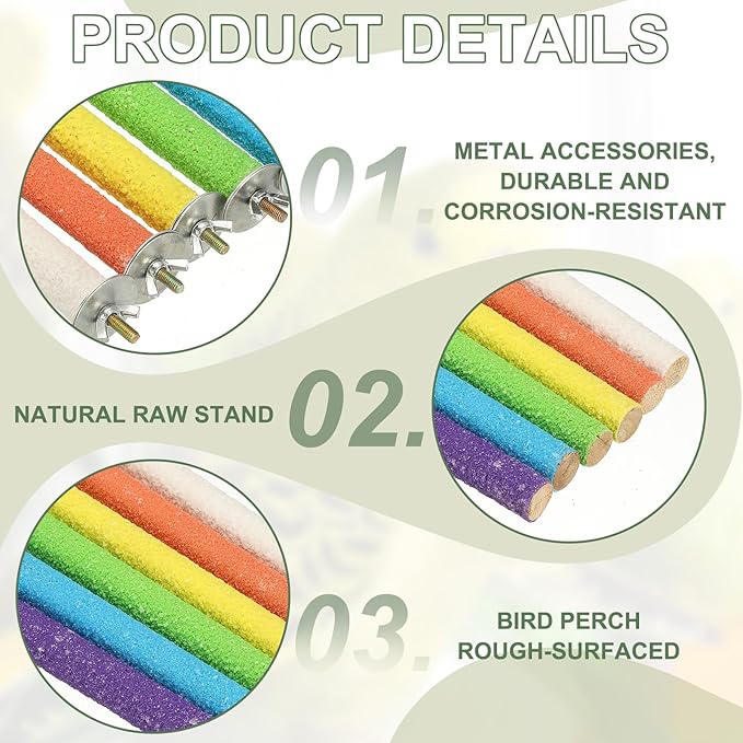Parrot Perch, Wooden Parrot Perch Stand Toy, Paw Grinding Stick, Bird Cage Accessories, 11.8 x 0.78in (6 Colors, 6 Pcs) Birds Toys Intended for Cage/Parakeets/Conure/Budgie