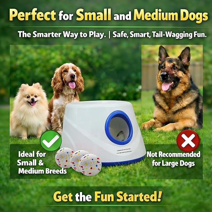 Interactive Dog Ball Launcher with 6 Balls – 15–45FT Adjustable Distance, Automatic Fetch Toy for Small to Medium Dogs, Indoor/Outdoor