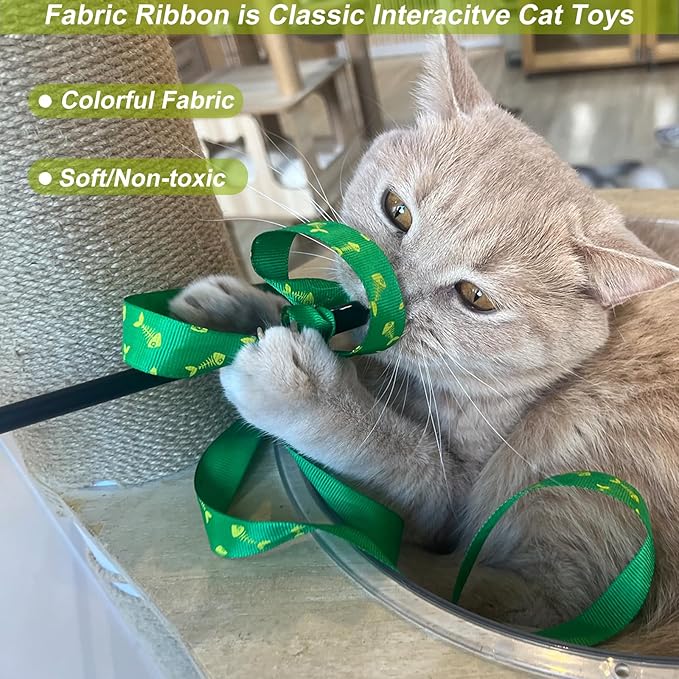 Interactive Cat Toy Wand with Catnip Mouse, Cat Teaser Wand Rainbow String for Bored Indoor Adult Cats and Kittens (8 Pack)