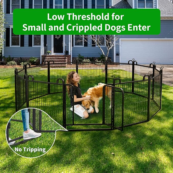 Dog Playpen Outdoor 12 Piece Panels Heavy Duty Dog Fence 40" Height Anti-Rust with Doors Portable for RV Camping Yard, Total 27FT, 58 Sq.ft, Snowy Black