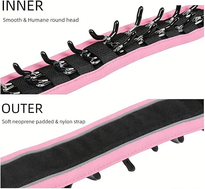 Lightweight Prong Collar for Dogs, Reflective No Pull Dog Collar | Adjustable Size Dog Pinch, Breathable Woven Fabric Air Grid Technology, Martingale Collar for Dogs Training（Pink-XL）