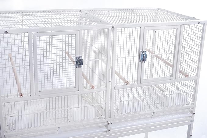 1F/2F/3F Stackable Center Divided Breeder Breeding Bird Flight Double Rolling Cage for Aviaries Canaries Cockatiels Lovebirds Finches Budgies Small Parrots. (White Vein, 2F)