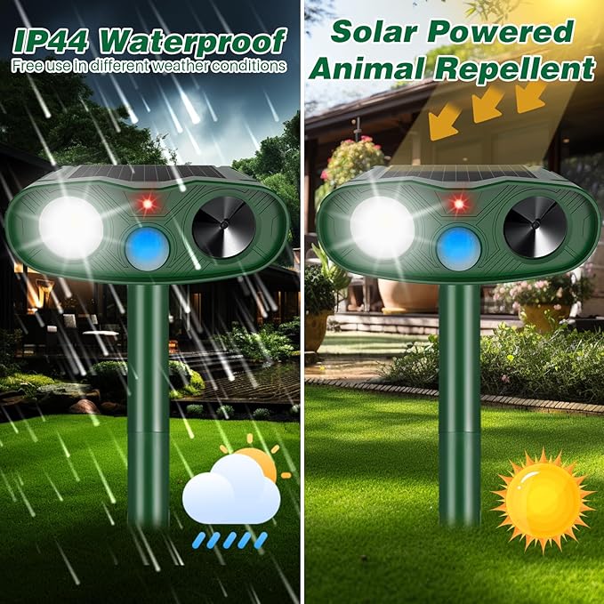 4Pack Ultrasonic Cat Repellent Outdoor Deer Repellent Devices,Solar Animal Repeller Motion Detection Rabbit Raccoon Squirrel Dog Squirrel Repellent Deterrent with LED Flash Lights for Yard