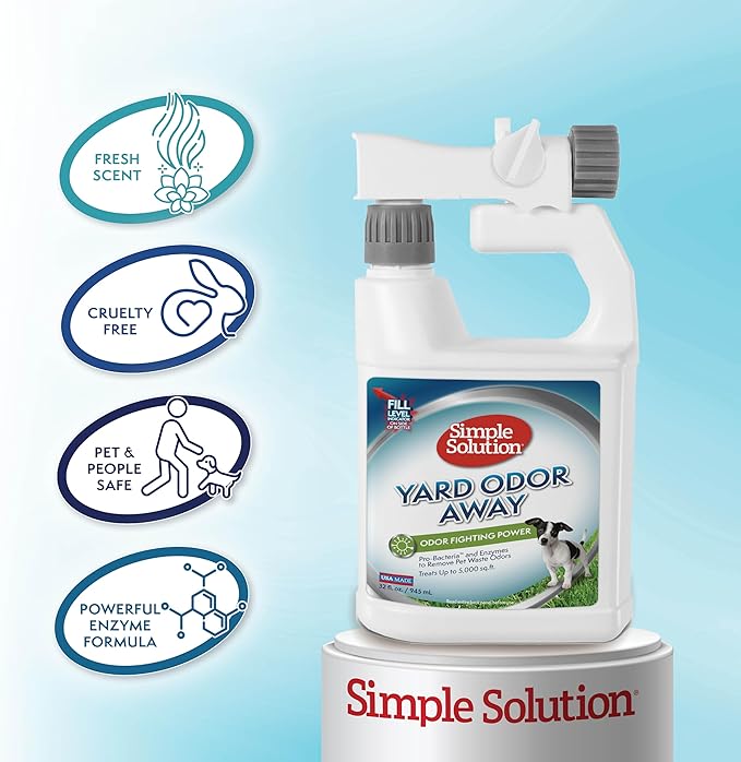 Simple Solution Yard Odor Eliminator Spray, Outdoor Pet Odor Remover, Lawn Deodorizer, Dog Urine Neutralizer, Enzyme Cleaner for Artificial Grass, Kennels, Patios, Decks, and Backyard Surfaces, 32oz