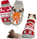 HYLYUN Cat Christmas Sweater 2 Packs - Puppy Christmas Sweater Pet Reindeer Snowflake Sweaters for Kittys and Small Dogs XS