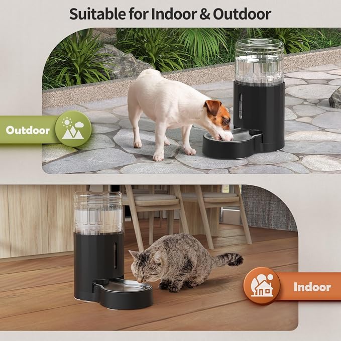 Cat Water Dispenser with Filter and Stainless Steel Bowl, Automatic Gravity Water Dispenser for Cats or Small Medium Size Dogs, Large Capacity, Easy to Clean and Safe for Pets (4L Black)