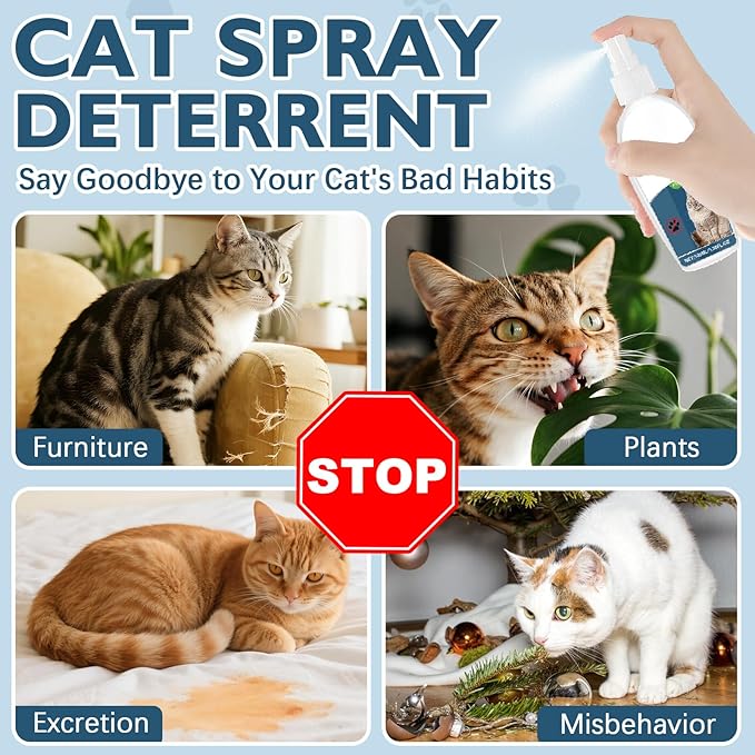 Cat Deterrent Spray, Botanical Cat Repellent Spray for Furniture, Gentle for Indoor & Outdoor Use, Helps Stop Urine Marking & Scratches, Effective Training Aid-CVW