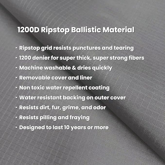 K9 Ballistics Tough Rectangle Pillow Large Dog Bed - Removable Cover, Washable, Durable & Water Resistant Dog Bed Made for Big Dogs 40"x34", Obsidian Black