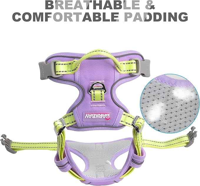 BARKBAY No Pull Dog Harness Front Clip Heavy Duty Reflective Easy Control Handle for Large Dog Walking(Violet Purple & Sunlight,L)